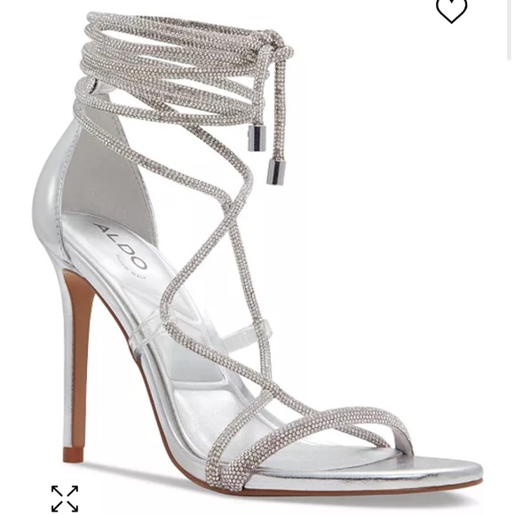 ALDO Marly Silver Rhinestone Embellished Ankle-Tie Dress Sandals - Picture 1 of 6